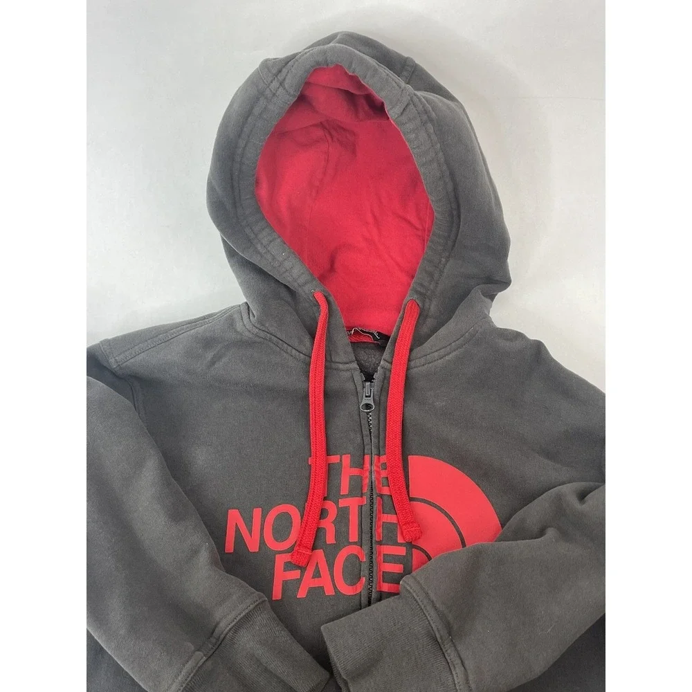 The North Face Hoodie Mens Small Gray Full Zip Sweat Shirt Graphic Print Logo